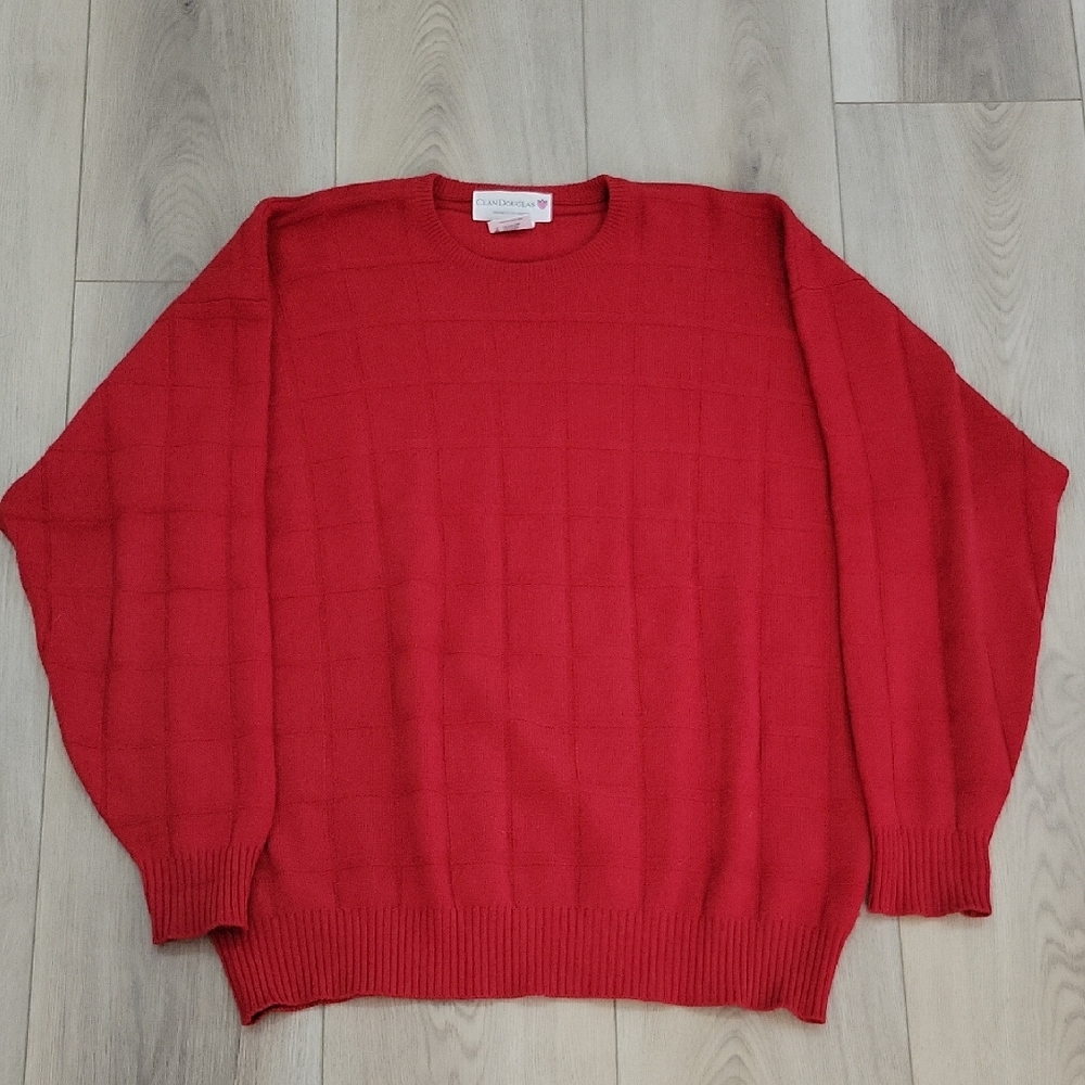 Clan Douglas Scotland Red Crewneck Cashmere Sweater Size L
